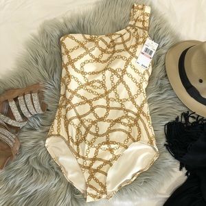 MICHAEL KORS Swimsuit Gold One Shoulder size 10